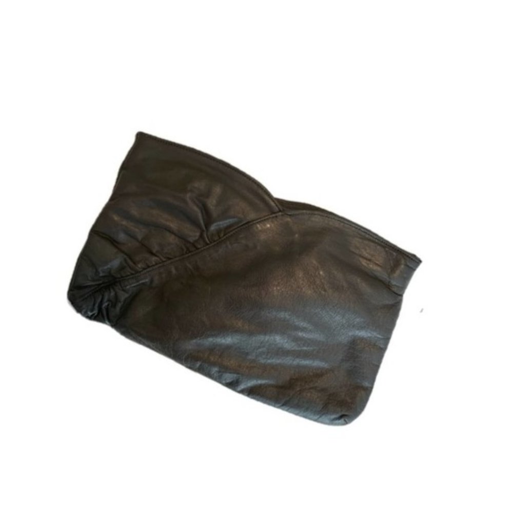 Grey Leather Clutch with Strap